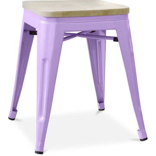 Tabouret Style Bistrot Metalix - Métal Et Bois Clair - 45cm Violet Pastel
