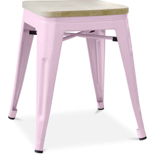 Tabouret Style Bistrot Metalix - Métal Et Bois Clair - 45cm Rose Pâle