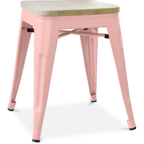 Tabouret Style Bistrot Metalix - Métal Et Bois Clair - 45cm Orange Pâle