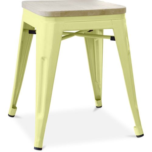 Tabouret Style Bistrot Metalix - Métal Et Bois Clair - 45cm Jaune Pâle