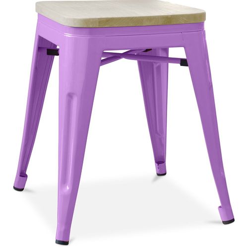 Tabouret Style Bistrot Metalix - Métal Et Bois Clair - 45cm Violet Clair