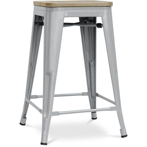 Tabouret Style Bistrot Metalix - 61 Cm - Métal Et Bois Clair Gris Clair