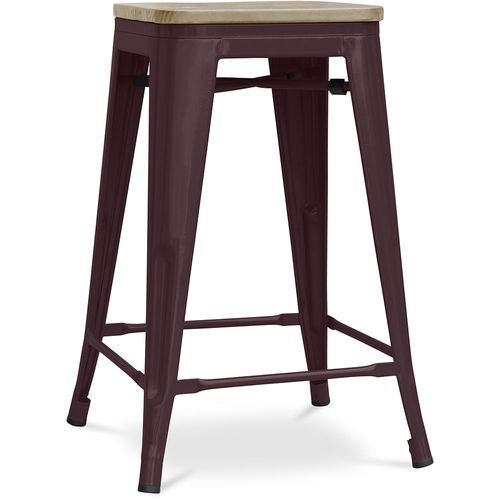 Tabouret Style Bistrot Metalix - 61 Cm - Métal Et Bois Clair Bronze