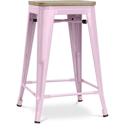 Tabouret Style Bistrot Metalix - 61 Cm - Métal Et Bois Clair Rose Pâle