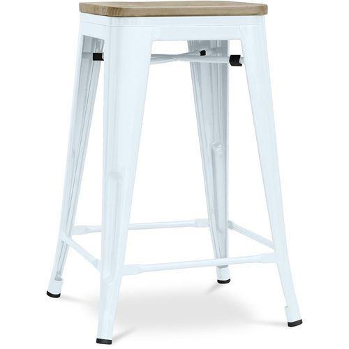 Tabouret Style Bistrot Metalix - 61 Cm - Métal Et Bois Clair Bleu Gris