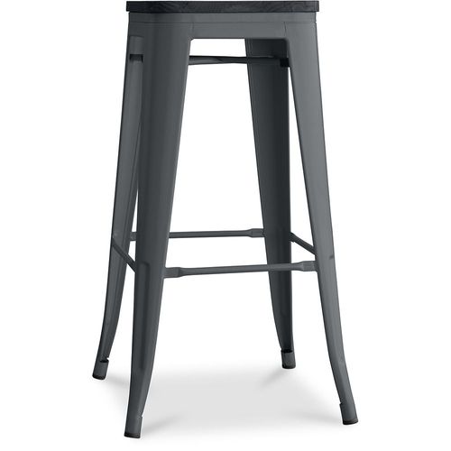 Tabouret Style Bistrot Metalix - 76 Cm - Métal Et Bois Foncé Gris Foncé