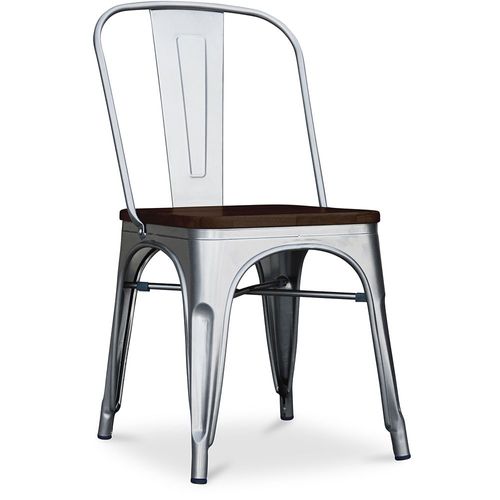 Chaise Carrée Style Bistrot Metalix - Métal Et Bois Foncé Acier