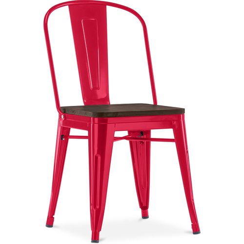Chaise Carrée Style Bistrot Metalix - Métal Et Bois Foncé Rouge