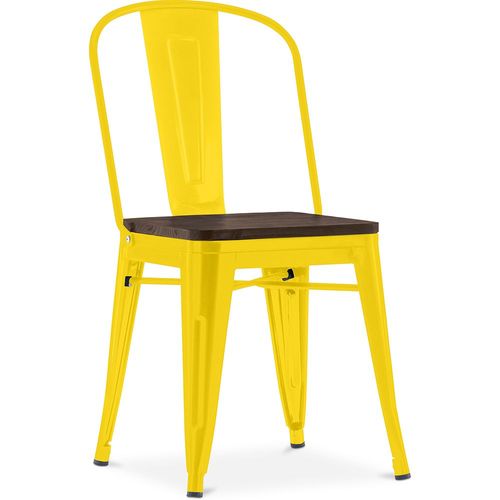 Chaise Carrée Style Bistrot Metalix - Métal Et Bois Foncé Jaune