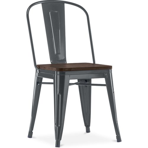Chaise Carrée Style Bistrot Metalix - Métal Et Bois Foncé Gris Foncé