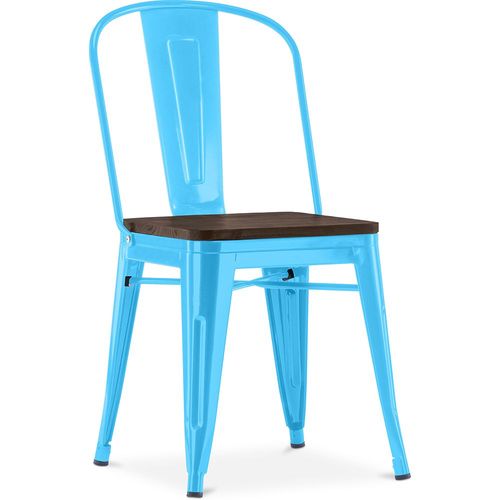 Chaise Carrée Style Bistrot Metalix - Métal Et Bois Foncé Turquoise