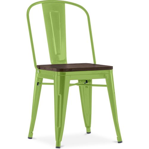 Chaise Carrée Style Bistrot Metalix - Métal Et Bois Foncé Vert Clair