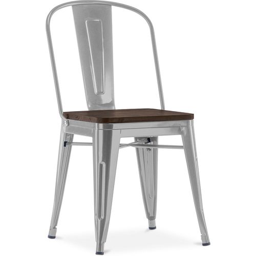 Chaise Carrée Style Bistrot Metalix - Métal Et Bois Foncé Gris Clair