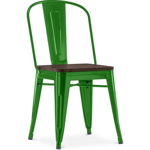 Chaise Carrée Style Bistrot Metalix - Métal Et Bois Foncé Vert Foncé