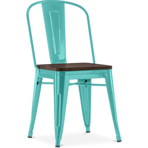 Chaise Carrée Style Bistrot Metalix - Métal Et Bois Foncé Vert Pastel