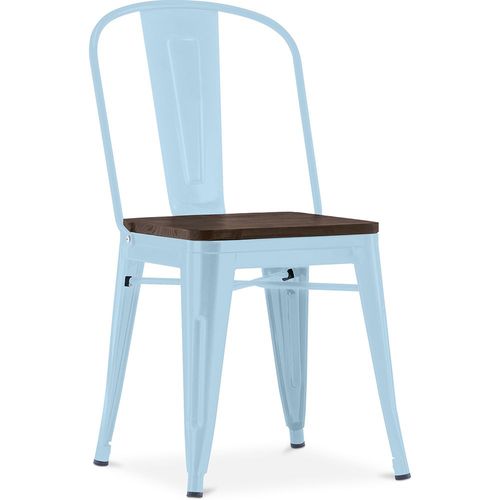 Chaise Carrée Style Bistrot Metalix - Métal Et Bois Foncé Bleu Clair
