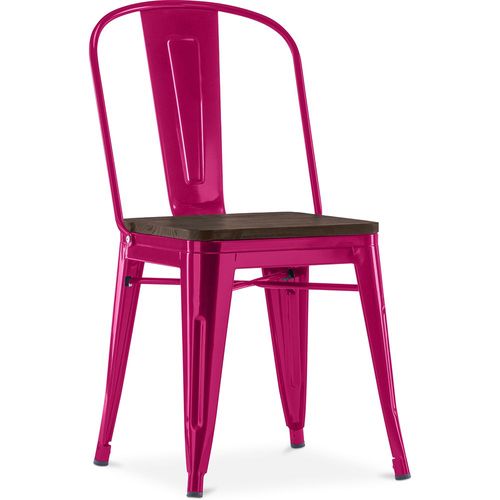 Chaise Carrée Style Bistrot Metalix - Métal Et Bois Foncé Fuchsia