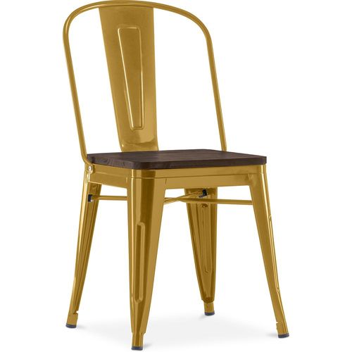 Chaise Carrée Style Bistrot Metalix - Métal Et Bois Foncé Doré