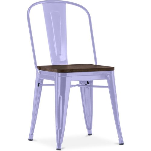 Chaise Carrée Style Bistrot Metalix - Métal Et Bois Foncé Lavande