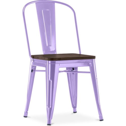 Chaise Carrée Style Bistrot Metalix - Métal Et Bois Foncé Violet Pastel