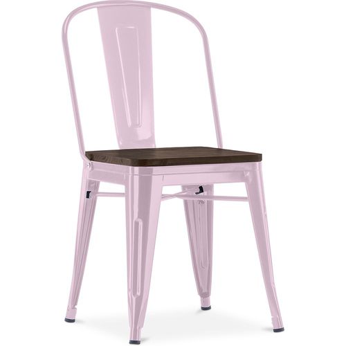 Chaise Carrée Style Bistrot Metalix - Métal Et Bois Foncé Rose Pâle