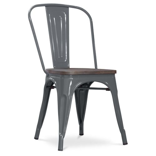 Chaise Bistrot Metalix Assise En Bois Nouvelle Édition - Métal Gris Foncé