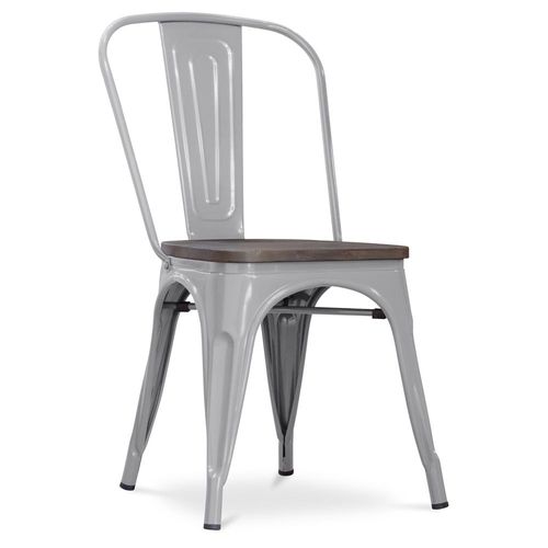 Chaise Bistrot Metalix Assise En Bois Nouvelle Édition - Métal Gris Clair
