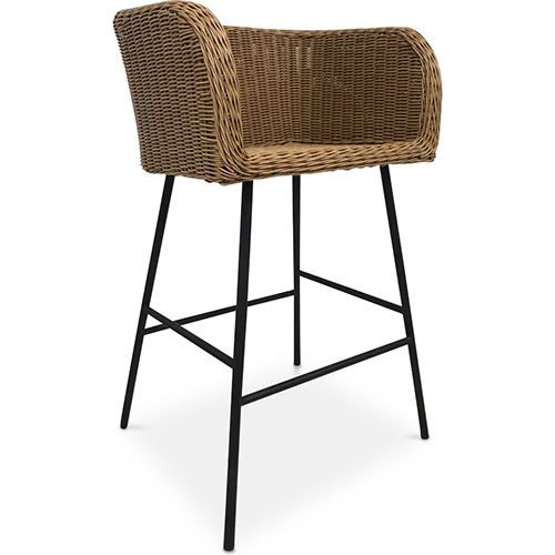 Tabouret De Bar Gazala Design Boho Bali - Rotin Synthétique Bois Naturel