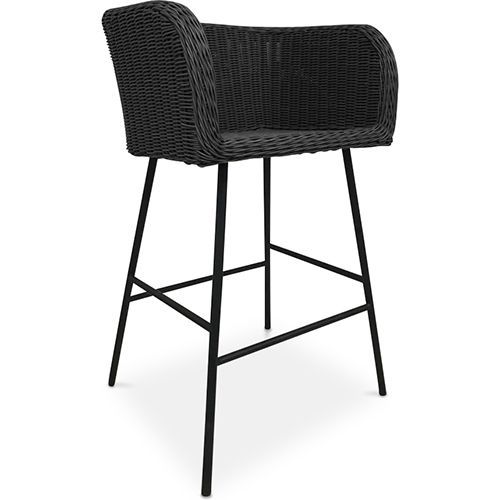 Tabouret De Bar Gazala Design Boho Bali - Rotin Synthétique Noir
