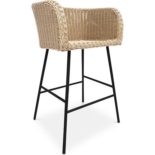 Tabouret De Bar Gazala Design Boho Bali - Rotin Synthétique Bois Naturel Clair