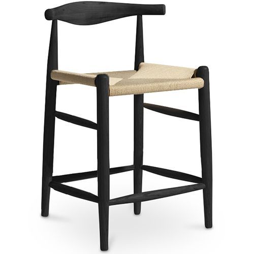 Tabouret De Bar Design En Corde Boho Bali - 65cm - Bois Noir