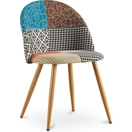 Chaise De Salle À Manger Tapissée Scandi Retro Design Patchwork Pieds En Bois - Bennett Amy Multicolore
