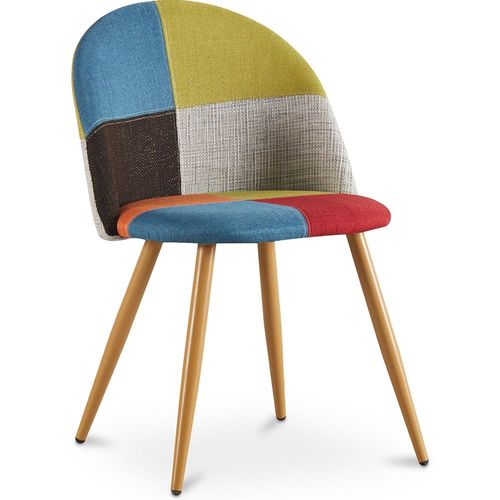 Chaise De Salle À Manger Tapissée Scandi Retro Design Patchwork Pieds En Bois - Bennett Fiona Multicolore