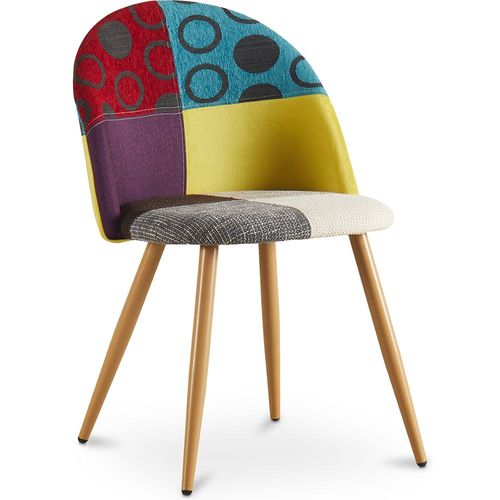Chaise De Salle À Manger Tapissée Scandi Retro Design Patchwork Pieds En Bois - Bennett Jay Multicolore