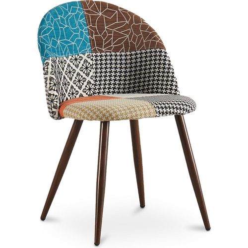 Chaise De Salle À Manger Tapissée Scandi Retro Design Patchwork Pieds En Bois Sombre - Bennett Amy Multicolore
