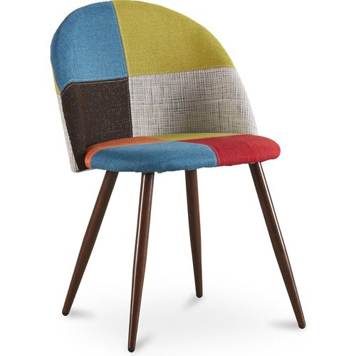 Chaise De Salle À Manger Tapissée Scandi Retro Design Patchwork Pieds En Bois Sombre - Bennett Fiona Multicolore
