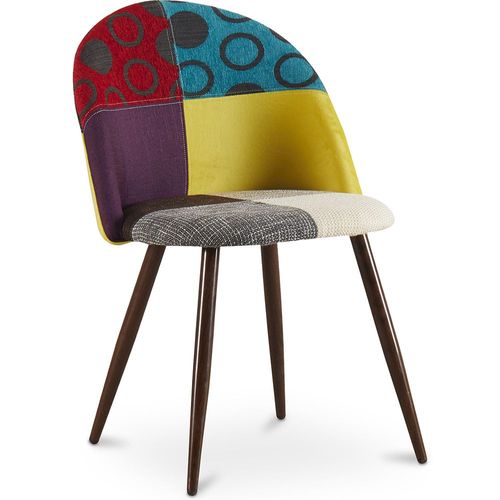 Chaise De Salle À Manger Tapissée Scandi Retro Design Patchwork Pieds En Bois Sombre - Bennett Jay Multicolore