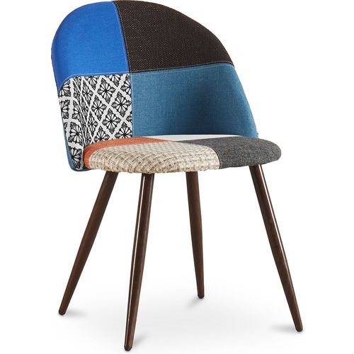 Chaise De Salle À Manger Tapissée Scandi Retro Design Patchwork Pieds En Bois Sombre - Bennett Piti Multicolore