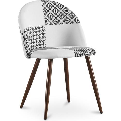 Chaise De Salle À Manger Tapissée Scandi Retro Design Patchwork Pieds En Bois Sombre - Bennett Max Blanc / Noir