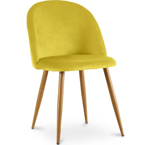 Chaise De Salle À Manger Accent Velours Tapissée Scandi Retro Design Pieds En Bois - Bennett Jaune