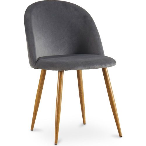 Chaise De Salle À Manger Accent Velours Tapissée Scandi Retro Design Pieds En Bois - Bennett Gris Foncé