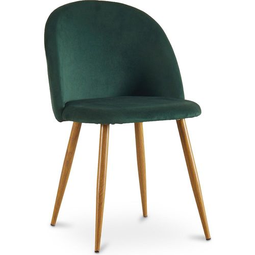 Chaise De Salle À Manger Accent Velours Tapissée Scandi Retro Design Pieds En Bois - Bennett Vert Foncé