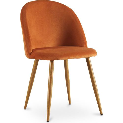 Chaise De Salle À Manger Accent Velours Tapissée Scandi Retro Design Pieds En Bois - Bennett Orange Rougeâtre