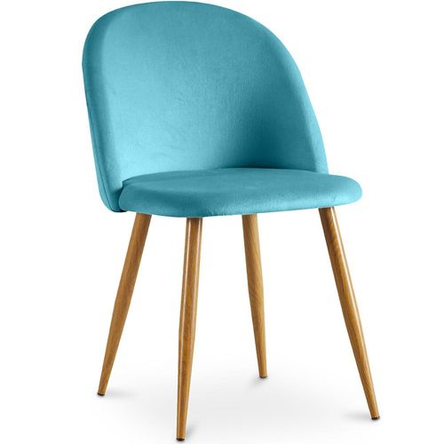 Chaise De Salle À Manger Accent Velours Tapissée Scandi Retro Design Pieds En Bois - Bennett Turquoise