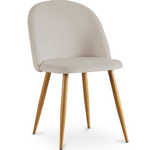 Chaise De Salle À Manger Accent Velours Tapissée Scandi Retro Design Pieds En Bois - Bennett Beige