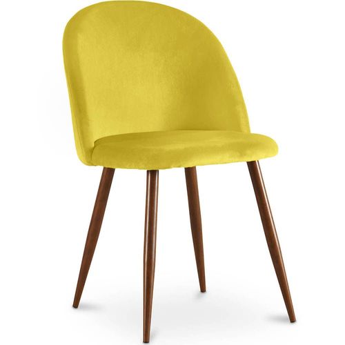 Chaise De Salle À Manger Accent Velours Tapissée Scandi Retro Design Sombre - Bennett Jaune