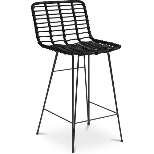 Tabouret De Bar Design Boho Bali En Osier Synthétique 75cm - Kimi Noir