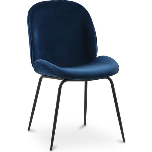 Chaise À Manger Accent Velours Tapissée Scandi Retro Design - Cyrus Bleu Foncé