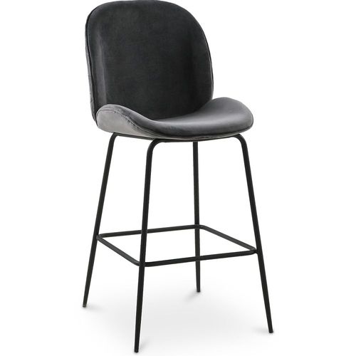 Tabouret De Bar Accent Velours Tapissée Scandi Retro Design - Elias Gris Foncé