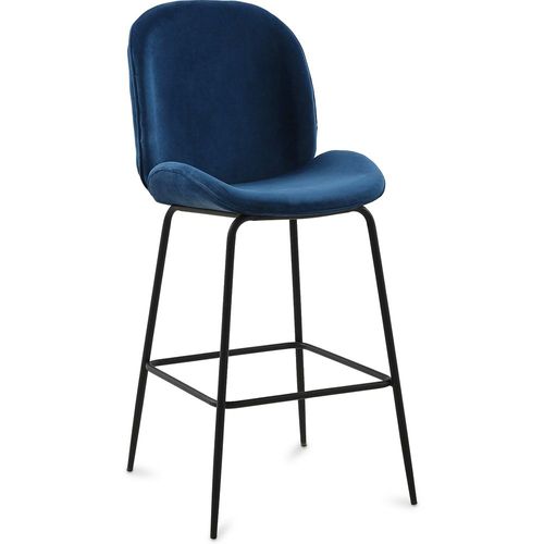 Tabouret De Bar Accent Velours Tapissée Scandi Retro Design - Elias Bleu Foncé